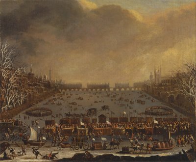 Fiera del gelo sul Tamigi, con il vecchio ponte di Londra in lontananza da Unbekannt Unbekannt